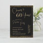Proost op 60 jaar Surprise Party, Black & Gold Kaart (Staand voorkant)