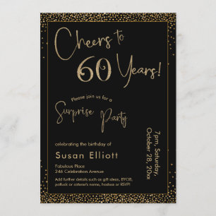 Proost op 60 jaar Surprise Party, Black & Gold Kaart