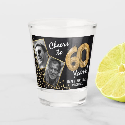 Proost op 60 Jaar Verjaardag 2 Foto Shot Glas (Voorkant)