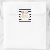 Proost op 60 jaar verjaardag Black Stripes Bloemen Vierkante Sticker (Tas)