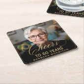 Proost op 60 Jaar Verjaardag Foto Goud Zwart Kartonnen Onderzetters (Schuin)