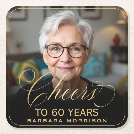 Proost op 60 Jaar Verjaardag Foto Goud Zwart Kartonnen Onderzetters (Voorkant)