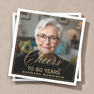Proost op 60 Jaar Verjaardag Foto Goud Zwart Servet