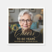 Proost op 60 Jaar Verjaardag Foto Goud Zwart Servet (Voorkant)