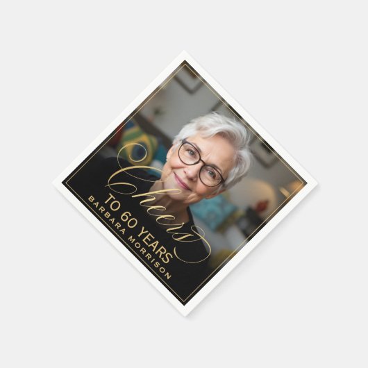 Proost op 60 Jaar Verjaardag Foto Goud Zwart Servet (Hoek)