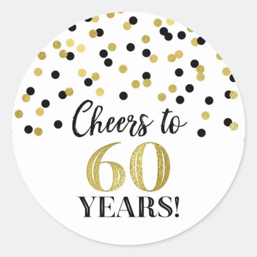 Proost op 60 jaar Verjaardag Goud Zwart Confetti Ronde Sticker (Voorkant)