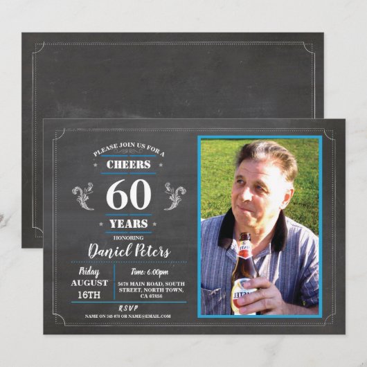 Proost op 60 jaar verjaardag krijt rustieke foto kaart (Voorkant / Achterkant)