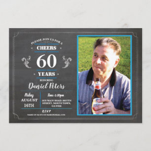 Proost op 60 jaar verjaardag krijt rustieke foto kaart