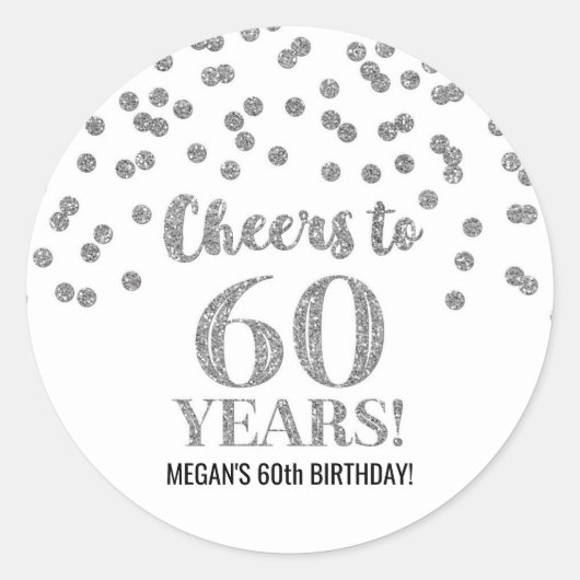 Proost op 60 jaar Verjaardag Silver Confetti Ronde Sticker (Voorkant)