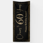 Proost op 60 jaar Verjaardag Zwart w / Gold Confet Spandoek (Verticaal)