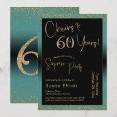 Proost op 60 jaar Verrassingsfeestje, Blauwgroen Kaart (Voorkant / Achterkant)