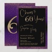 Proost op 60 jaar Verrassingsfeestje, Paarse Kaart (Voorkant / Achterkant)
