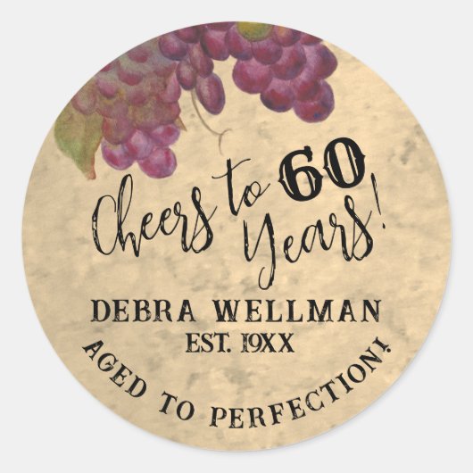 Proost op 60 jaar Waterverf Vineyard Ronde Sticker (Voorkant)