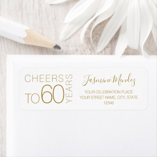 Proost op 60 jaar Witte Goud Chic Elegante Adres Etiket (Insitu)