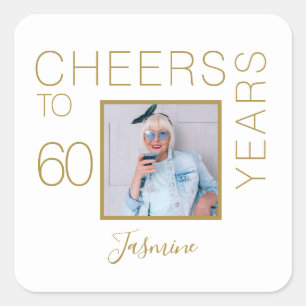 Proost op 60 jaar Witte Gouden Foto Elegant Vierkante Sticker