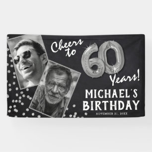 Proost op 60 Jaar Zilveren Ballon 2 Foto Verjaarda Spandoek