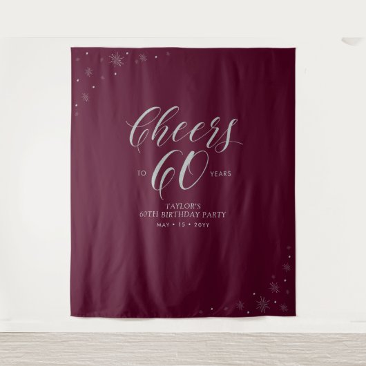 Proost op 60 jaar zilveren en rode verjaardagsfees wandkleed (Voorkant)