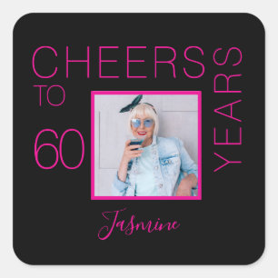 Proost op 60 jaar Zwart Roze Foto Elegant Vierkante Sticker