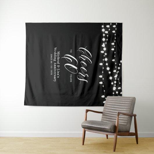 Proost op 60 jaar Zwarte & Witte 60e verjaardag Wandkleed (In Situ (horizontaal))