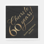 Proost op 60 verjaardag Glitter Zwart en Goud Servet (Voorkant)