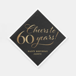 Proost op 60 verjaardag Glitter Zwart en Goud Servet