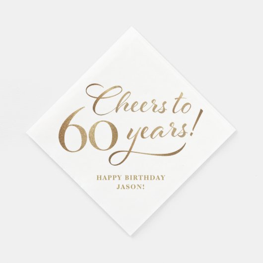 Proost op 60 verjaardagsglitter en goud servet (Hoek)