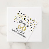 Proost op 60 Years Gold Black Confetti Bedankjes Labels (In situ)