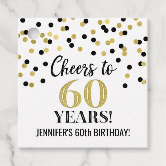 Proost op 60 Years Gold Black Confetti Bedankjes Labels (Voorkant)
