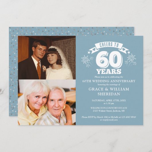 Proost op 60ste bruiloft Jubileum 2 Foto Kaart (Voorkant / Achterkant)
