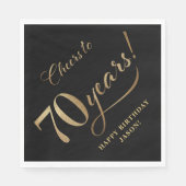 Proost op 70 Birthday Glitter Zwart en Goud Servet (Voorkant)