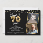 Proost op 70 jaar 2 foto's Script Balloon Kaart (Voorkant)