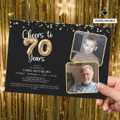 Proost op 70 jaar 2 foto's Script Balloon Kaart