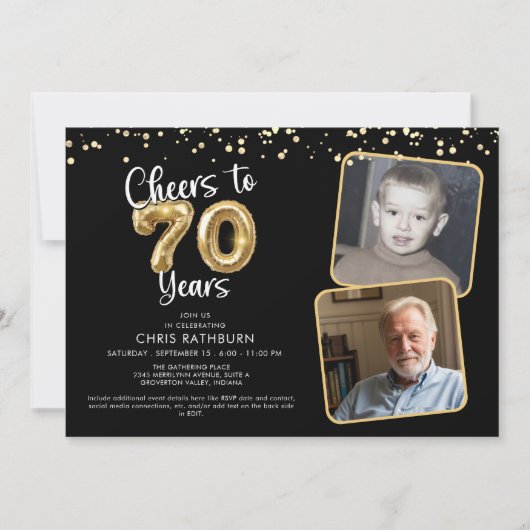 Proost op 70 jaar 2 foto's Script Balloon Kaart (Voorkant)