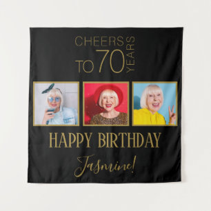 Proost op 70 jaar 3 foto's Zwart Goud Elegant Wandkleed