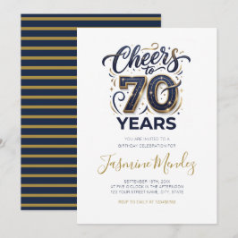 Proost op 70 jaar Elegante Gouden Blauwe Verjaarda Kaart