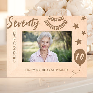 Proost op 70 jaar gelukkige verjaardag gegraveerde lijstjes