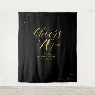 Proost op 70 jaar   Gold & Black Verjaardagsfeest Wandkleed