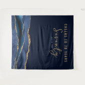 Proost Op 70 Jaar Navy Gold Agate Achtergrond Wandkleed (Voorkant (horizontaal))