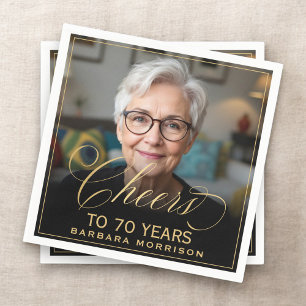 Proost op 70 Jaar Verjaardag Foto Goud Zwart Servet