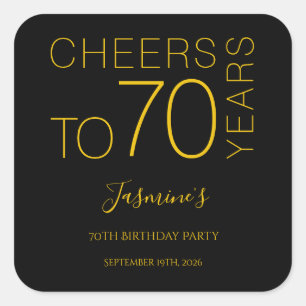 Proost op 70 jaar Zwarte Gouden Elegante Verjaarda Vierkante Sticker