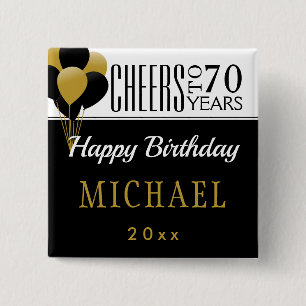 Proost op 70 of Any Age Birthday Balloons Square Vierkante Button 5,1 Cm