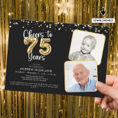 Proost op 75 jaar 2 foto's Script Balloon Kaart