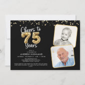 Proost op 75 jaar 2 foto's Script Balloon Kaart (Voorkant)