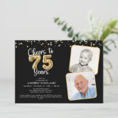 Proost op 75 jaar 2 foto's Script Balloon Kaart (Staand voorkant)