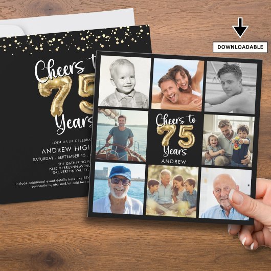 Proost op 75 jaar Photo Collage Balloons Verjaarda Kaart