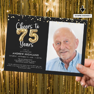 Proost op 75 jaar Photo Script Balloon Confetti Kaart