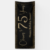 Proost op 75 jaar Verjaardag Zwart w / Gold Confet Spandoek (Verticaal)