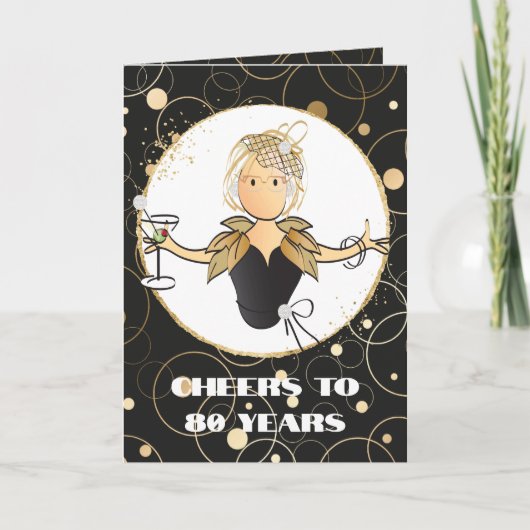 Proost op 80 Bold Glamorous Cartoon 80th Birthday Kaart (Voorkant)