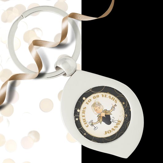 Proost op 80 Funny Cartoon voor haar 80ste verjaar Sleutelhanger