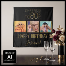 Proost op 80 jaar 3 foto's Zwart Goud Elegant